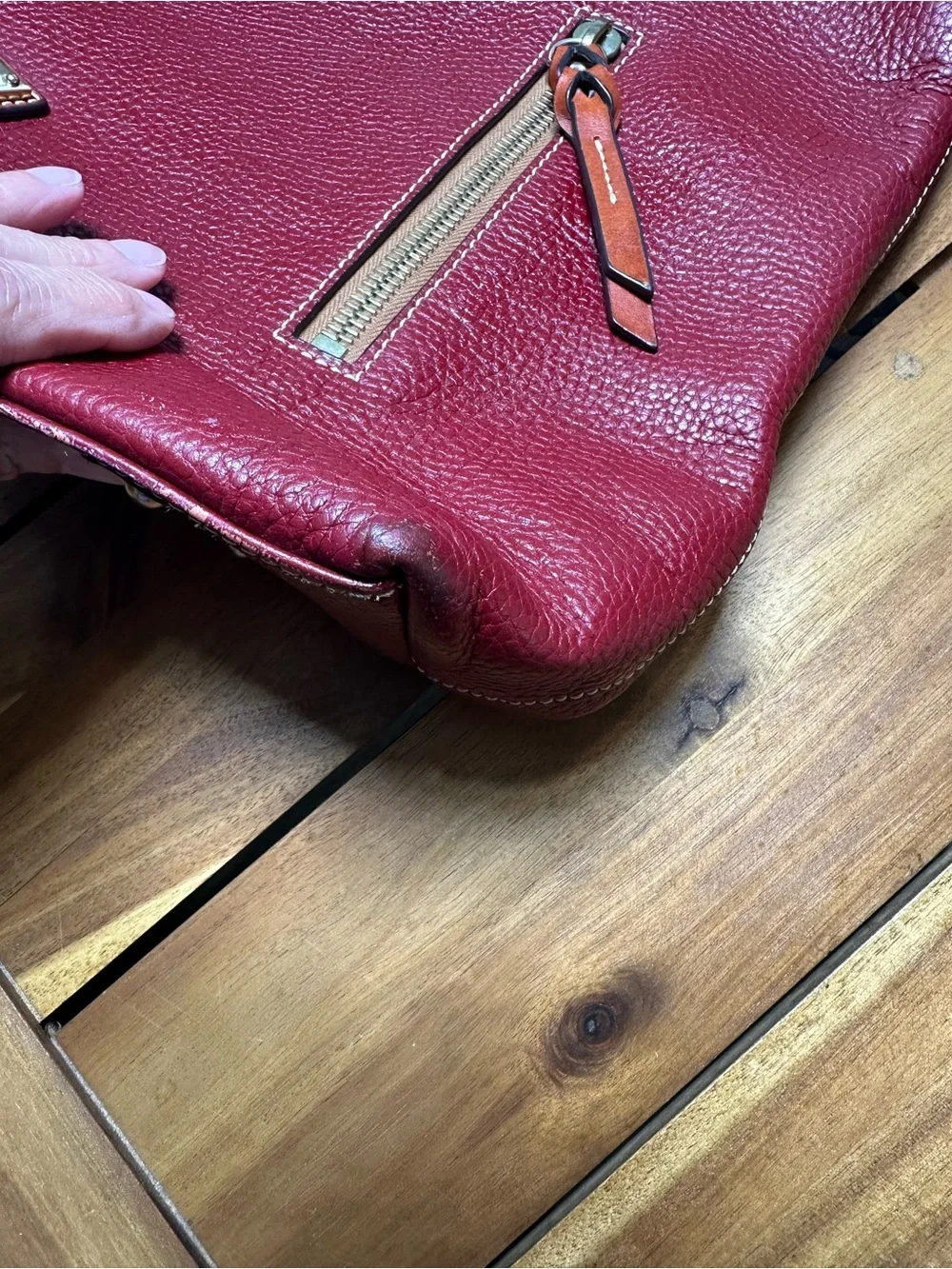 Dooney & Bourke Burgundy Cooper Pebbled Leather Hobo with Tan Accents